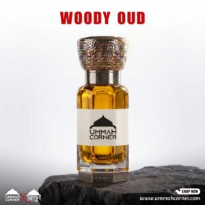 Woody Oud Perfume Oil – rich oud, woody, amber and warm spicy Arabic attar. Long lasting, alcohol-free, bold luxury oriental fragrance. ummah corner