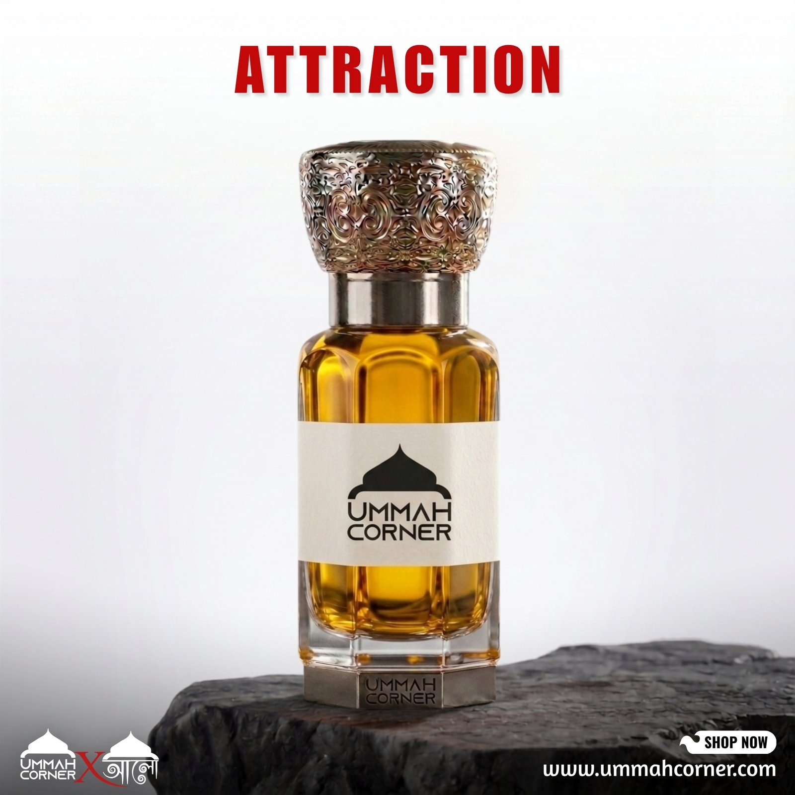Attraction Perfume Oil – Romantic Floral Woody Musky Attar with Amber & Powdery Notes