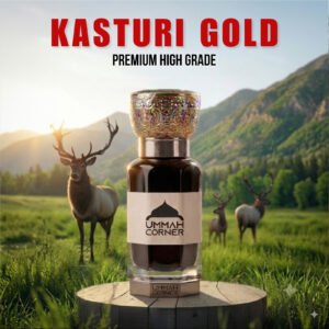 Kasturi Gold Attar – warm musk, sandalwood and woody resinous fragrance inspired by Islamic tradition. Long lasting, alcohol-free premium musk attar.