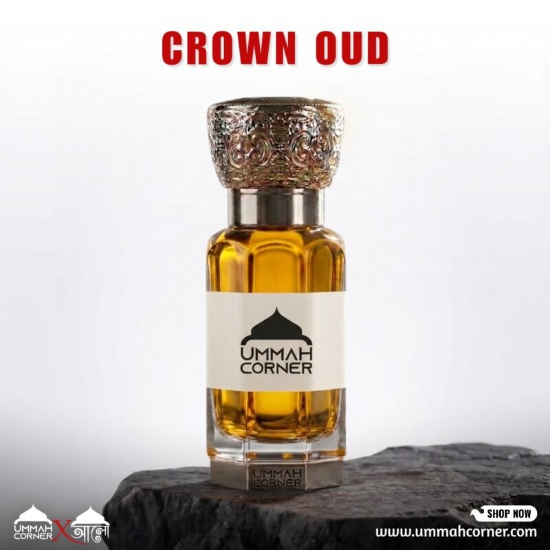 Crown Oud Perfume Oil – deep woody Arabic fragrance with oud, saffron, incense, patchouli, jasmine, vetiver, cedar and sandalwood.