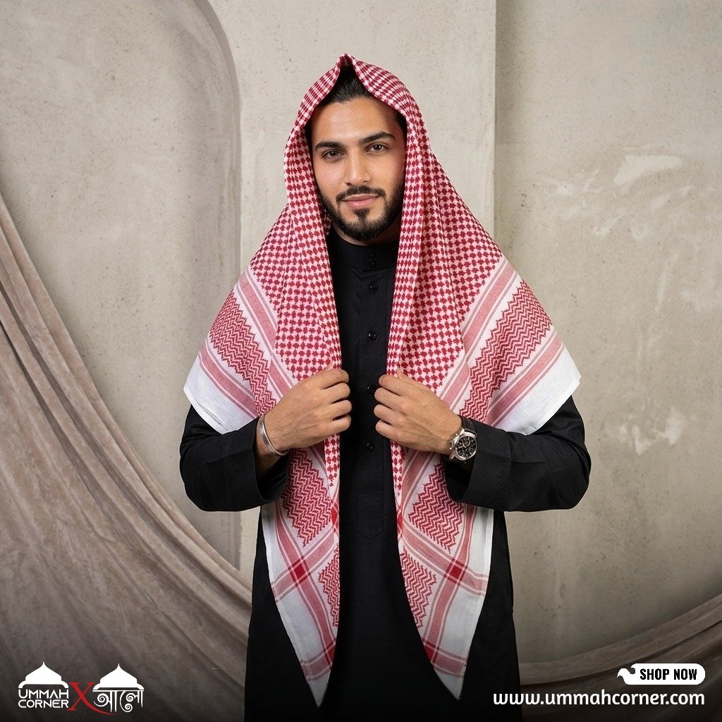 Red & White Shemagh Ghutrah Keffiyeh Scarf – Premium Arab Headscarf - Image 5