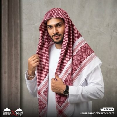 Red & White Shemagh Ghutrah Keffiyeh Scarf - Premium Arab Headscarf