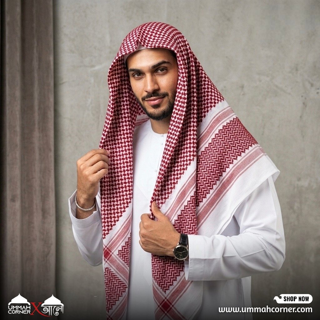 Red & White Shemagh Ghutrah Keffiyeh Scarf - Premium Arab Headscarf