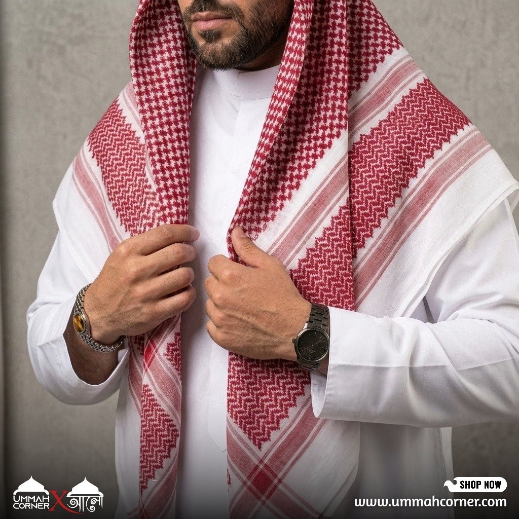 Red & White Shemagh Ghutrah Keffiyeh Scarf – Premium Arab Headscarf - Image 2