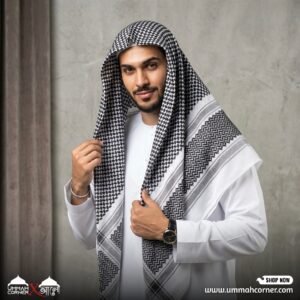 Black & White Shemagh Ghutrah Keffiyeh Scarf – Premium Arab Headscarf