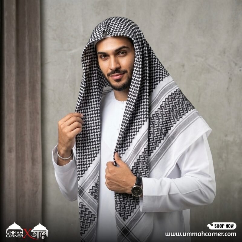 Black & White Shemagh Ghutrah Keffiyeh Scarf – Premium Arab Headscarf