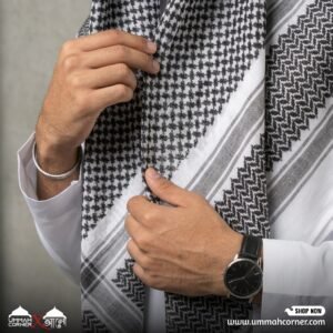 Alternative view of Black & White Shemagh Ghutrah Keffiyeh Scarf – Premium Arab Headscarf