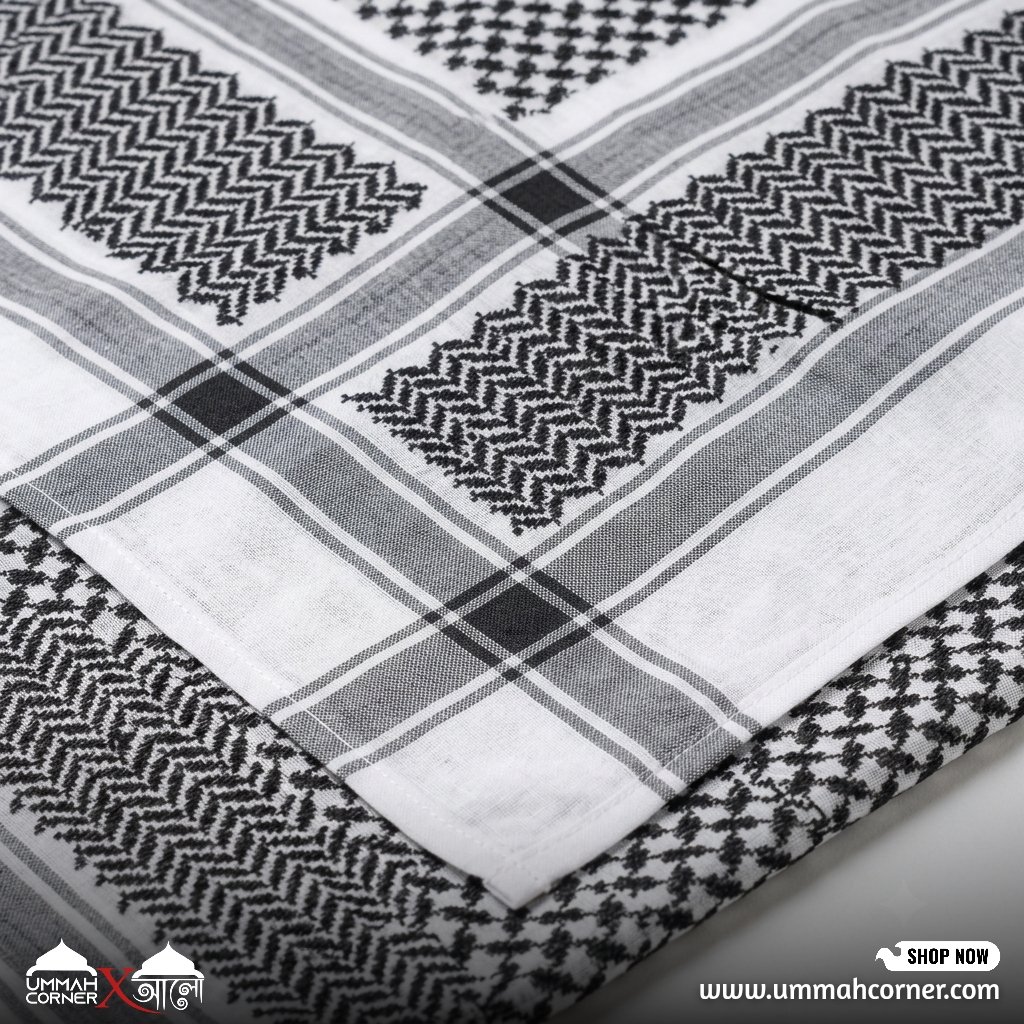 Black & White Shemagh Ghutrah Keffiyeh Scarf – Premium Arab Headscarf - Image 3